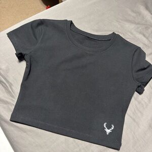 Elegant Black Crop Top with Deer Logo
